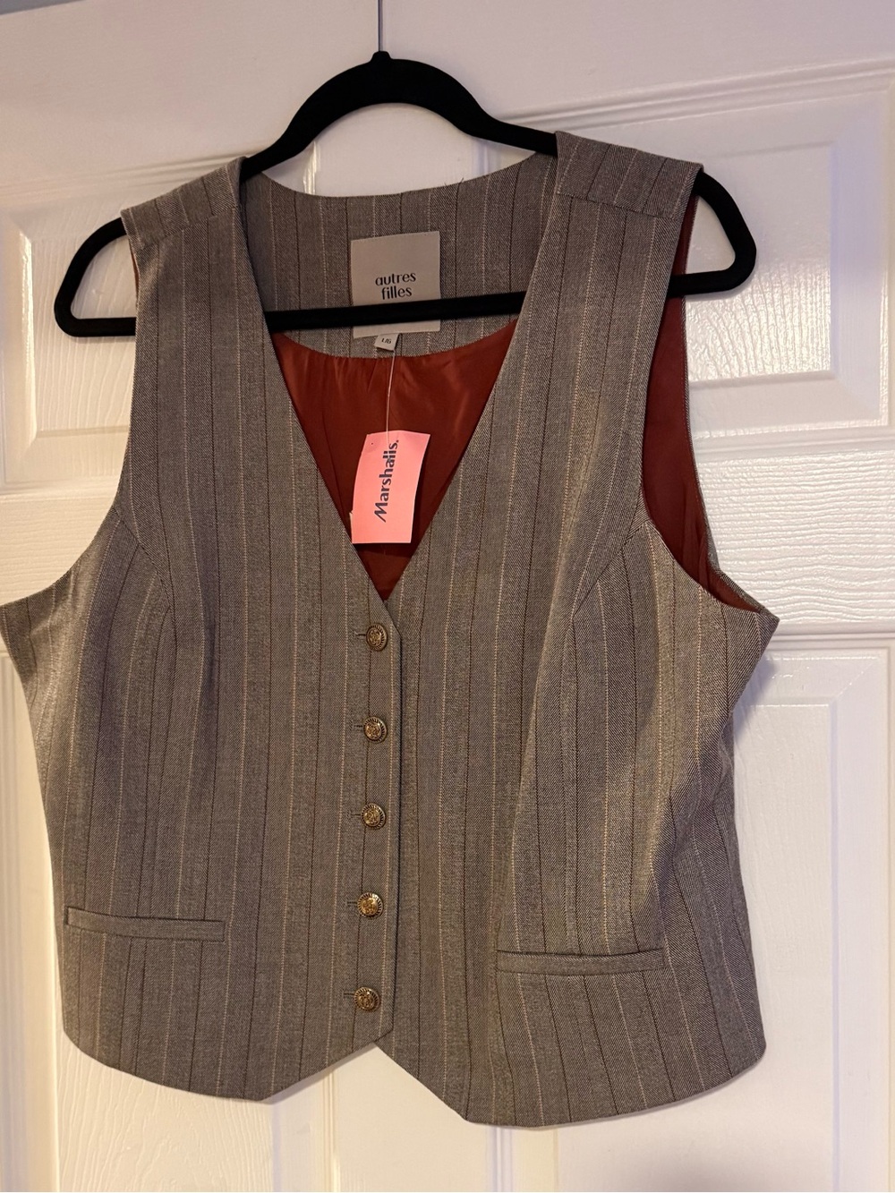 Pinstripe Gray Tailored Vest with Rust Lining -